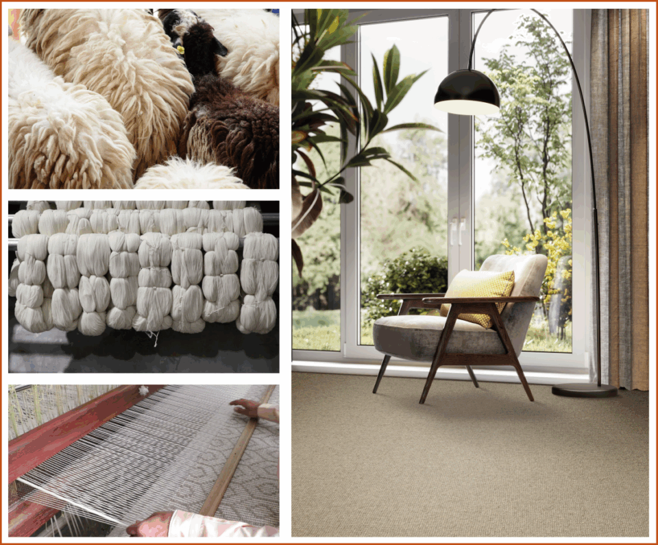 Celebrate National Wool Month with Riviera Home   images of wool from sheep to carpet